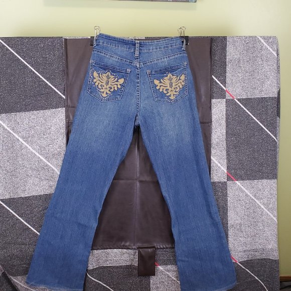 COPY - Caché Bootcut / Flare blue Jeans with interesting gold designs - Picture 4 of 7